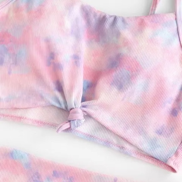 ZAFUL Ribbed Tie Dye Knotted High Waisted Tankini Light Pink L NEVER WORN - Picture 4 of 7
